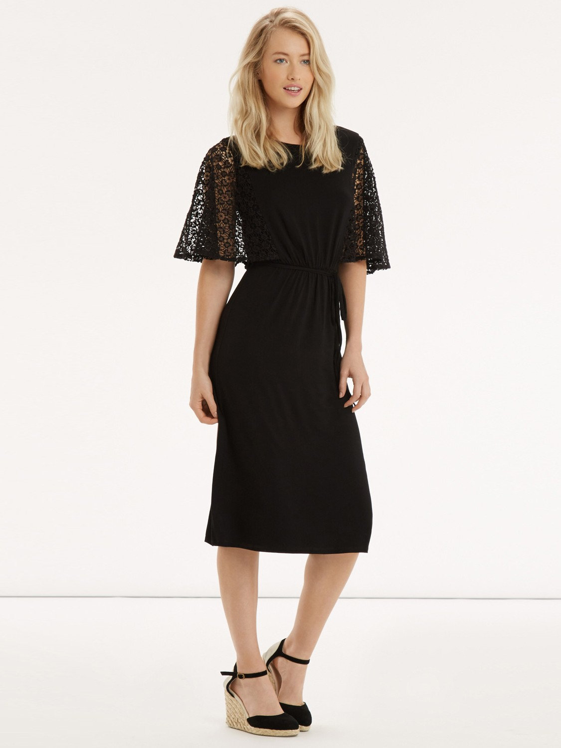  Oasis  Lace Sleeve Victoriana Midi  Dress  in Black Lyst