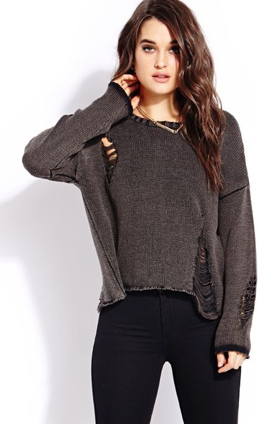 Forever 21 Favorite Destroyed Sweater in Gray (Charcoal) | Lyst