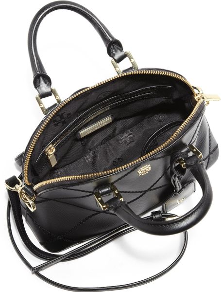 Tory Burch Robinson Stitched Small Saffiano-Leather Dome Satchel in ...