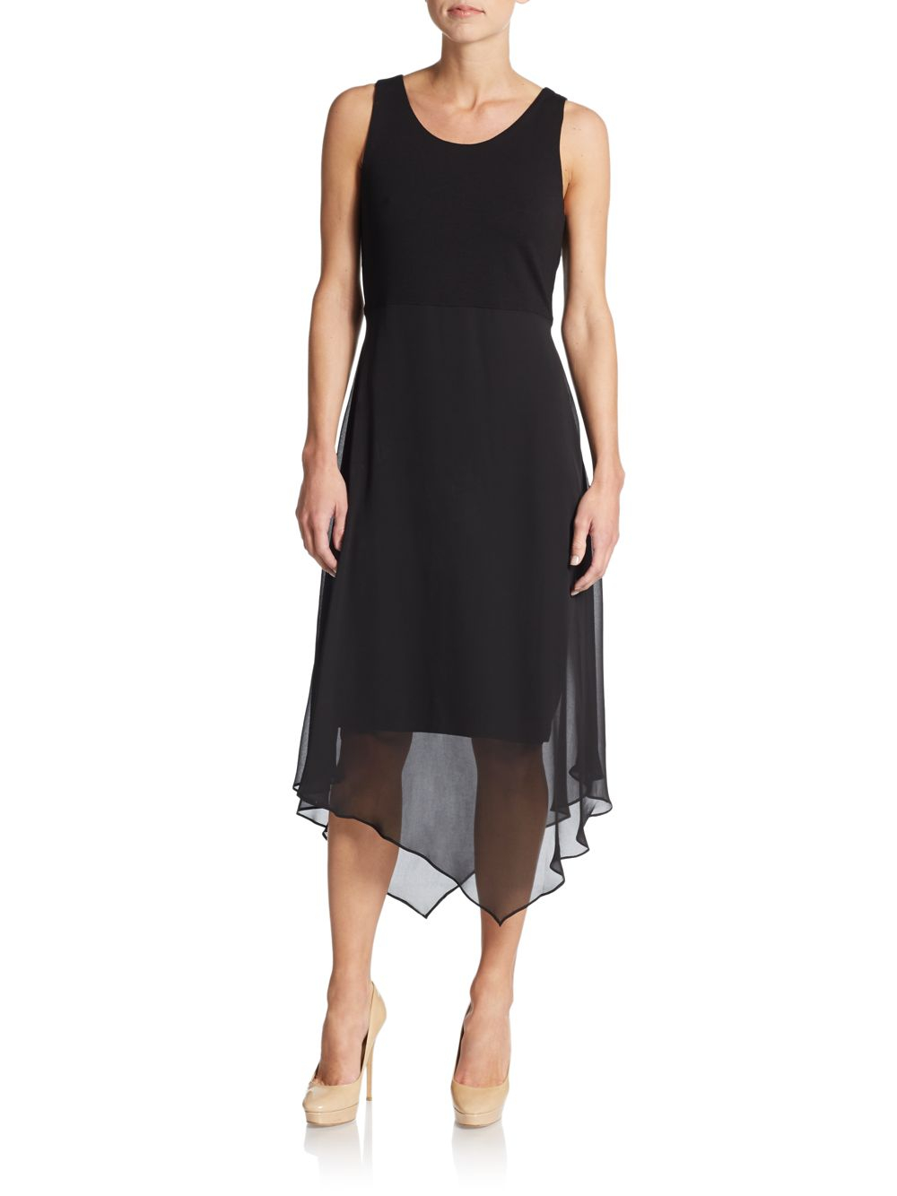 vince camuto belted asymmetrical gown