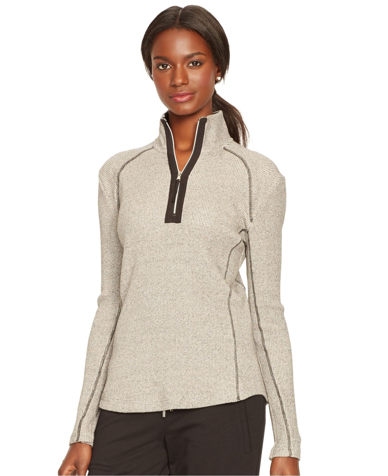 Lauren ralph lauren Petite MockNeck HalfZip Pullover in Beige (BLACK