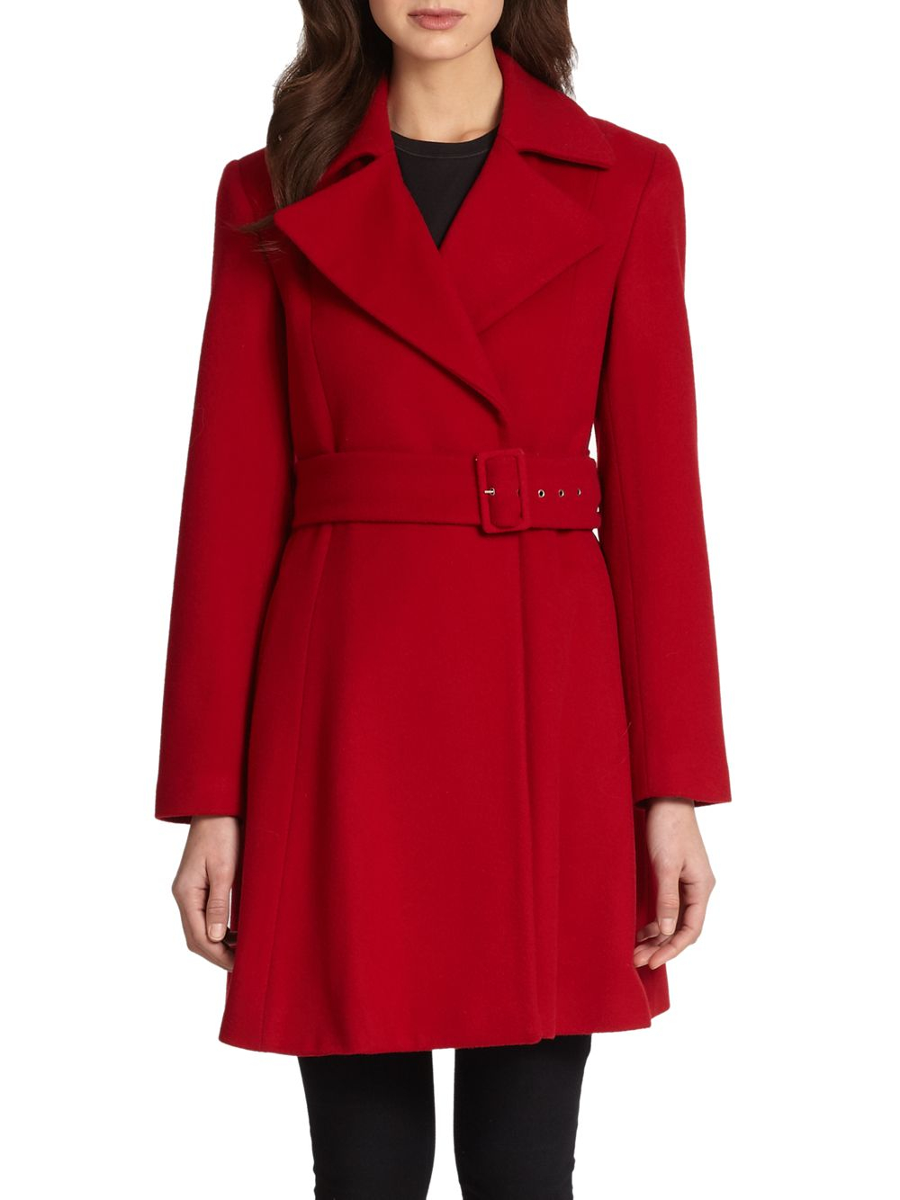 Sofia cashmere Wool Cashmere Belted Coat in Red | Lyst