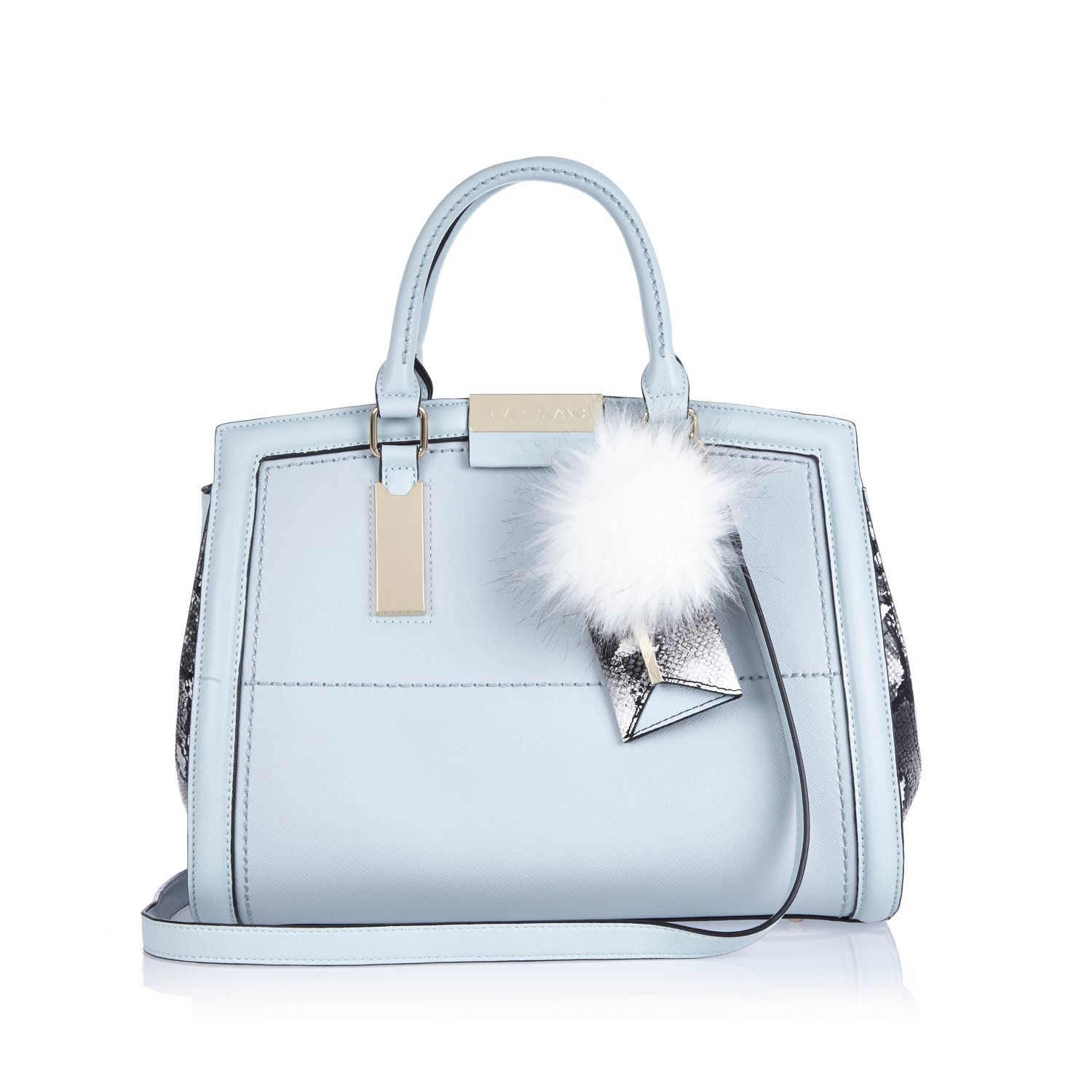 River Island Light Blue Pom Pom Handbag in Blue Lyst