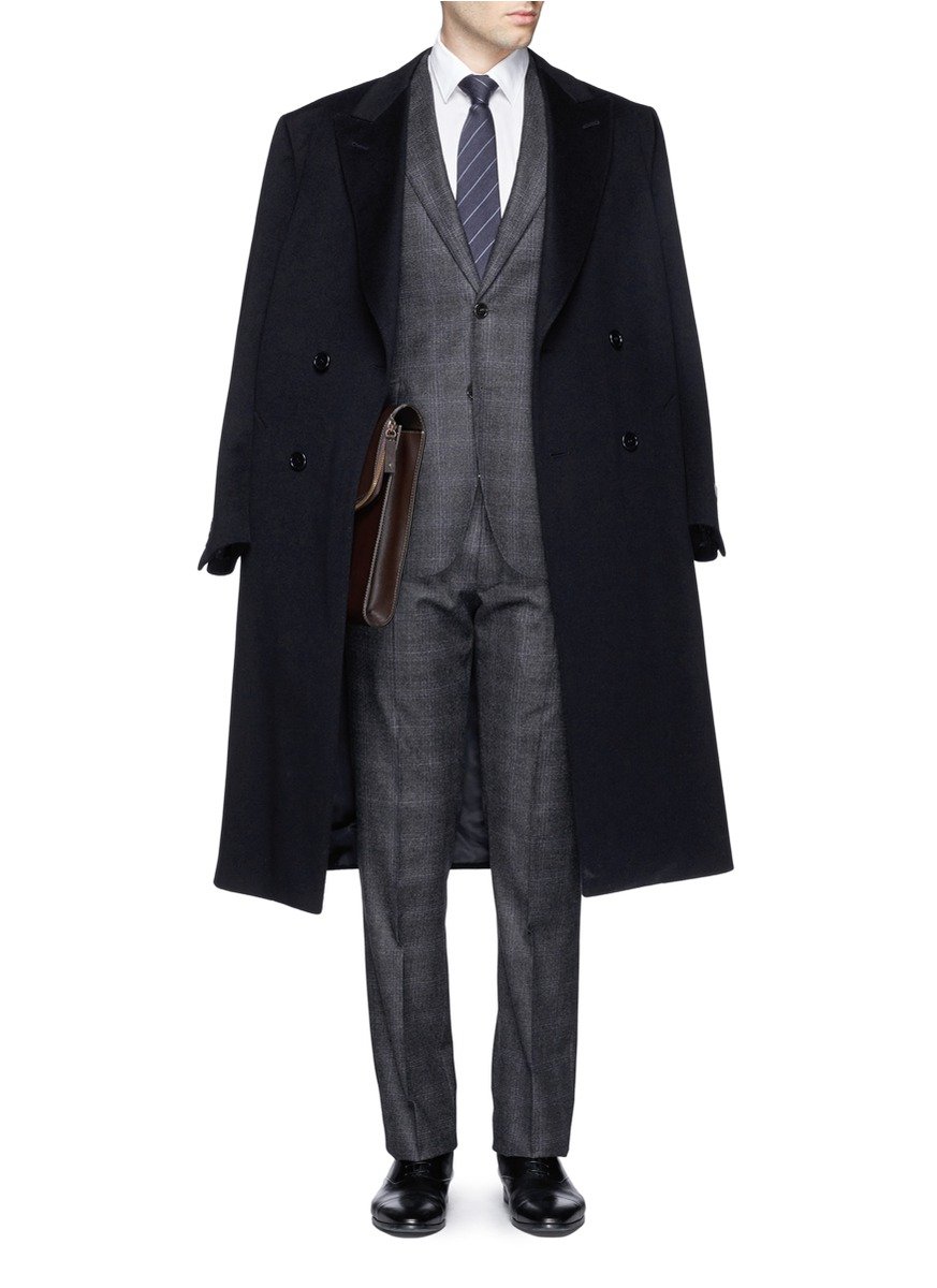 Canali Double Breasted Wool-cashmere Coat in Blue for Men | Lyst