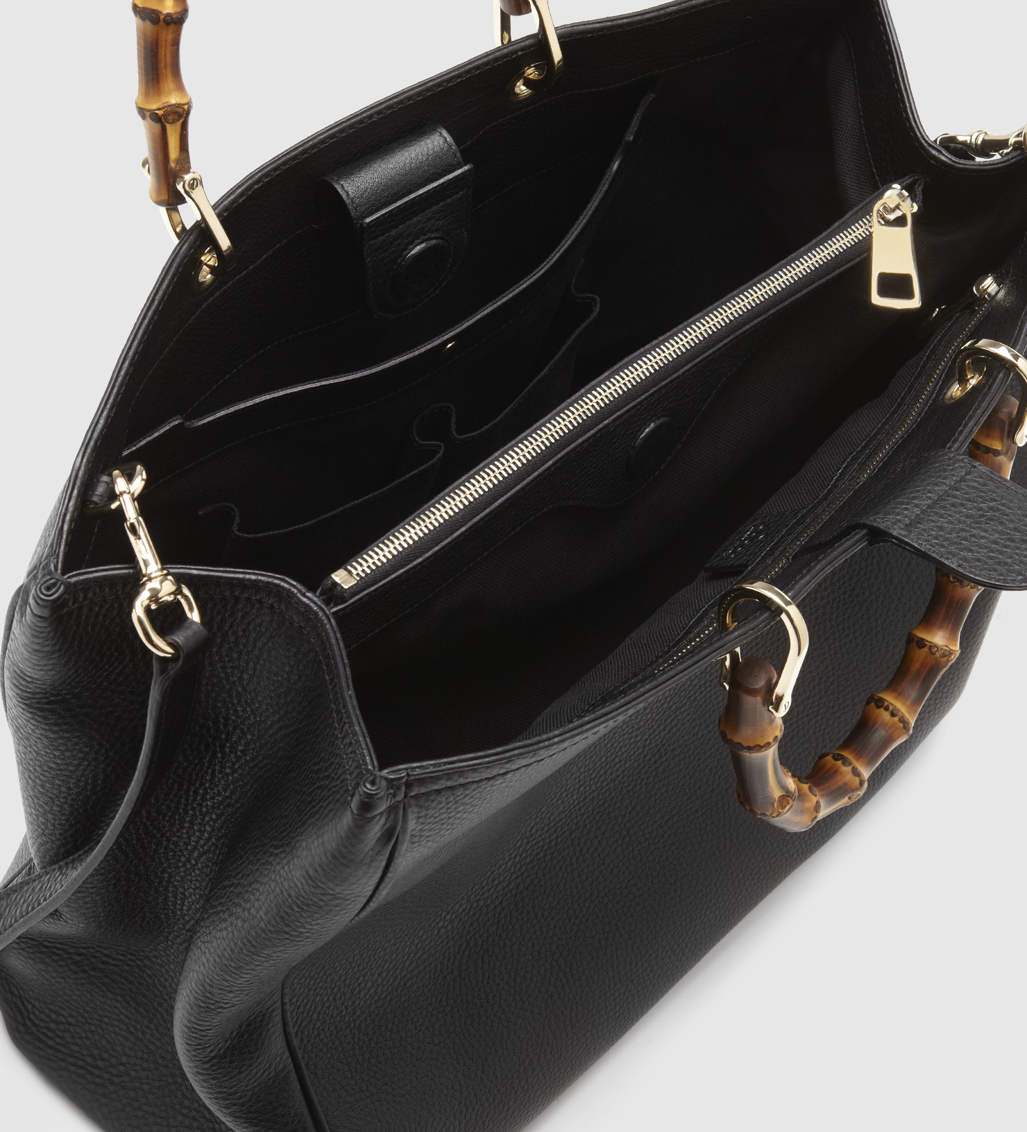 Gucci Bamboo Leather Tote in Black | Lyst