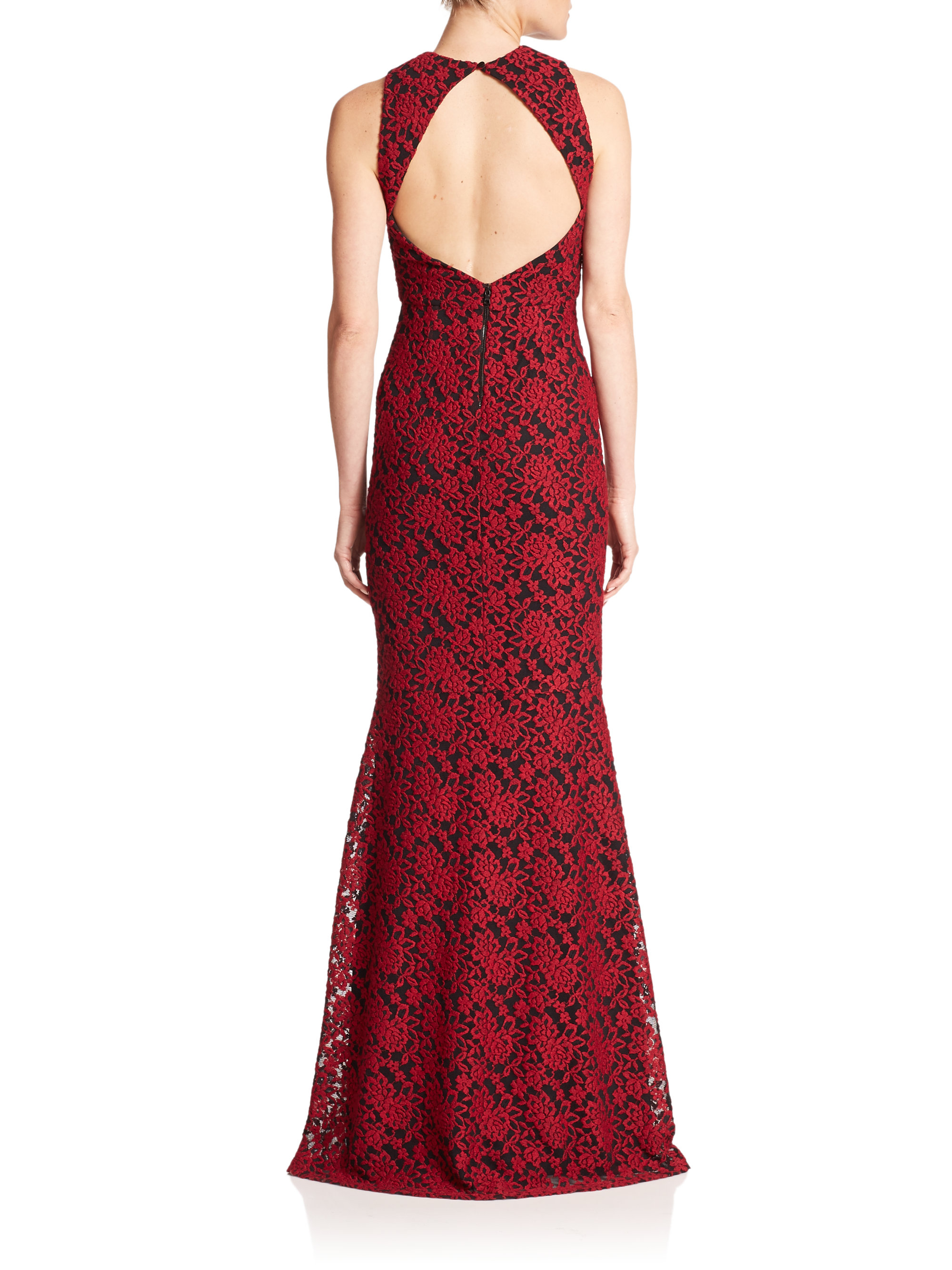 Lyst Alice Olivia Roxie Embroidered Lace Gown In Red Gallery