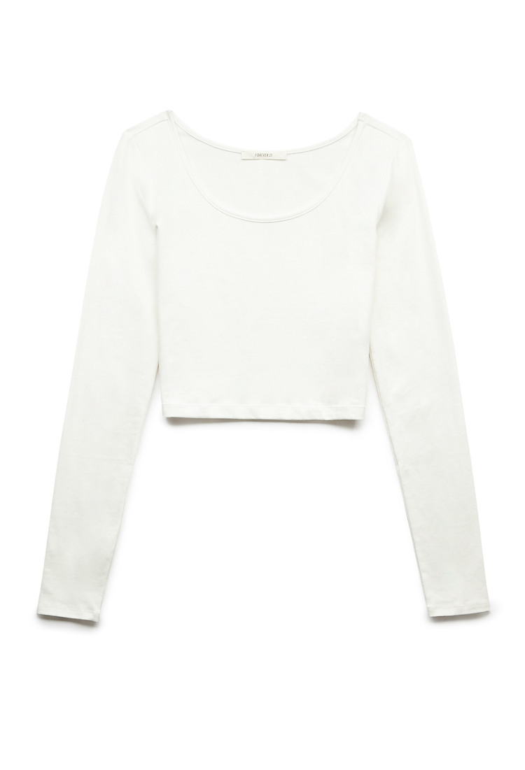 Forever 21 Basic Long Sleeve Crop Top in White | Lyst