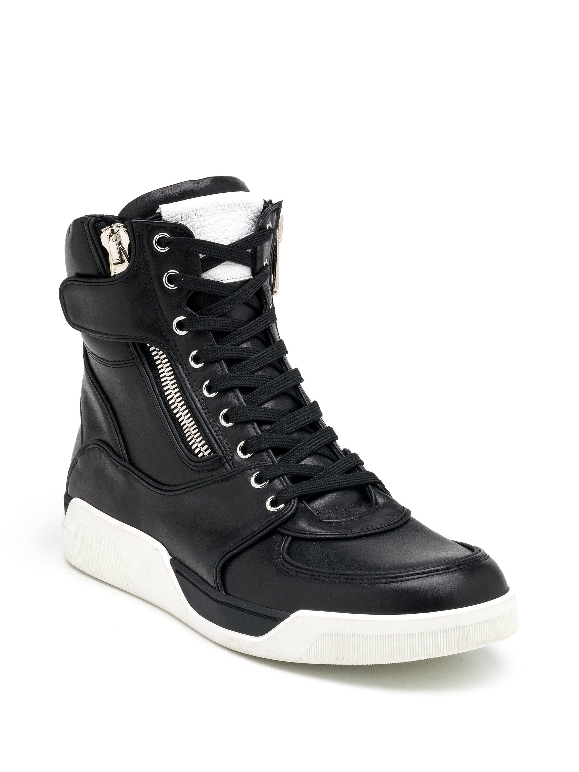 Dolce & gabbana Side-zip High-top Leather Sneakers in Black for Men | Lyst