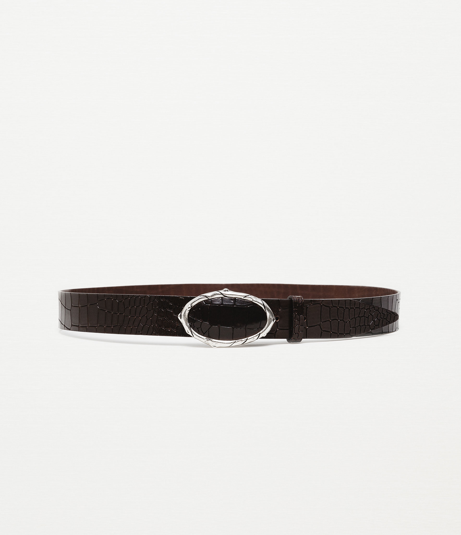 Download Zara Mock-croc Leather Belt With Buckle in Brown | Lyst