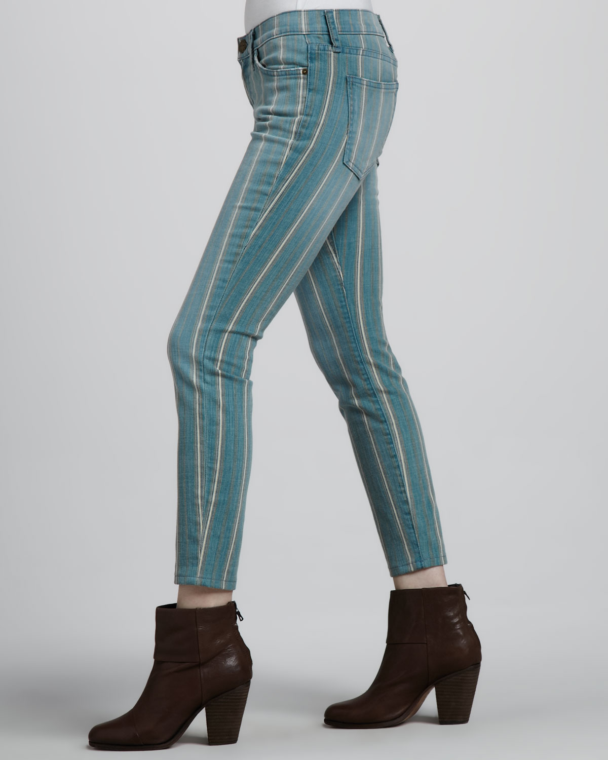 Lyst Current/Elliott The Low Rise Stiletto Jeans Turquoise Pinstripe