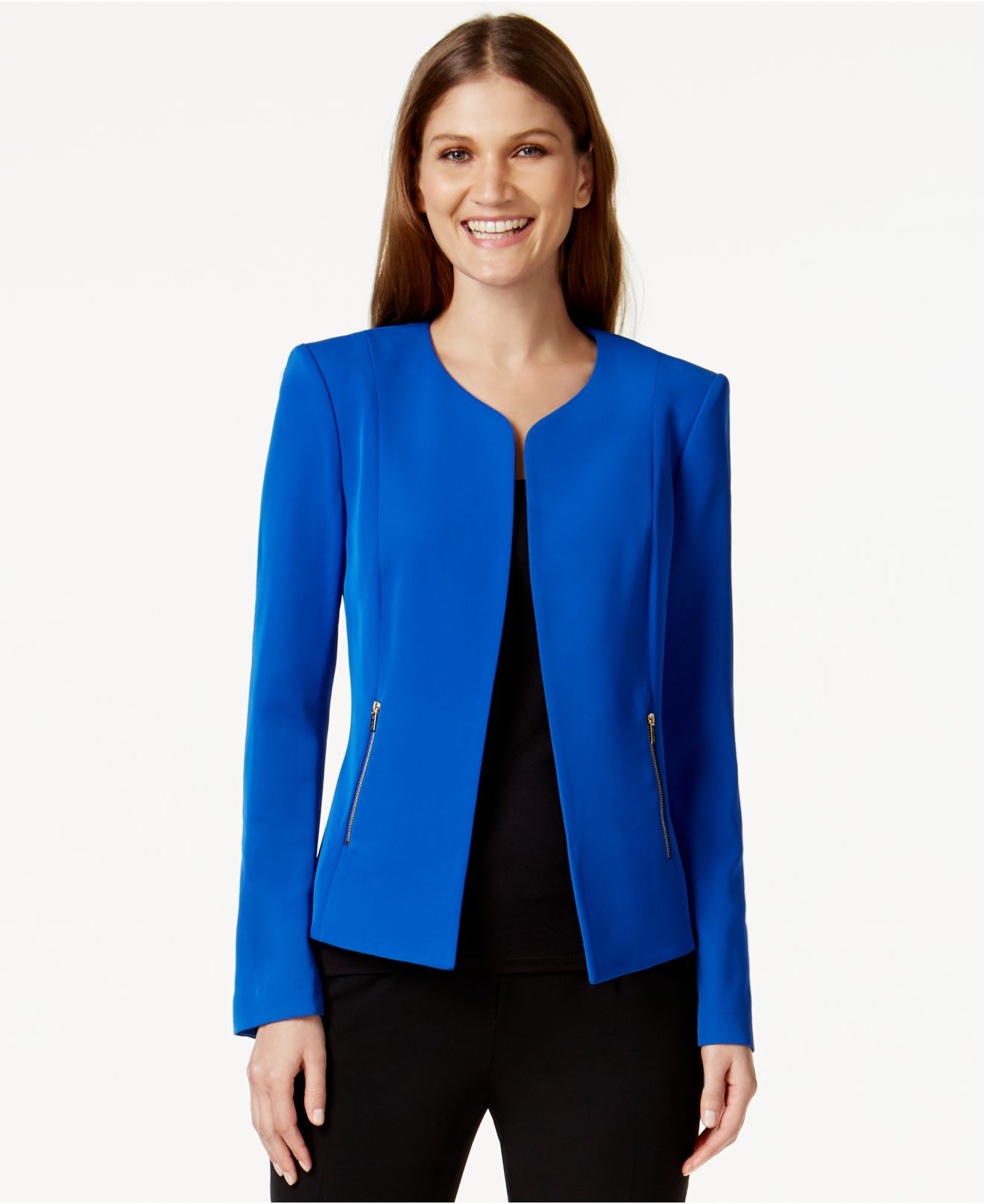 Lyst - Calvin Klein Zip-pocket Collarless Blazer in Blue