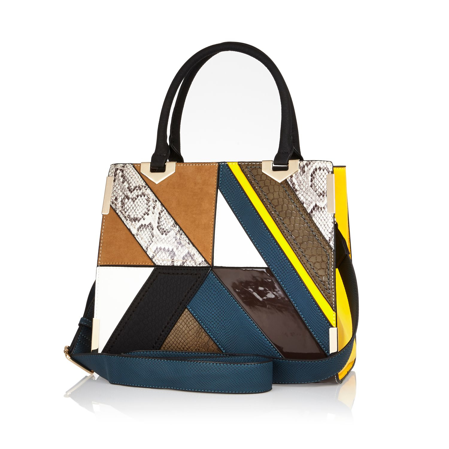 River Island Brown Patchwork Tote Handbag In White Lyst Gallery