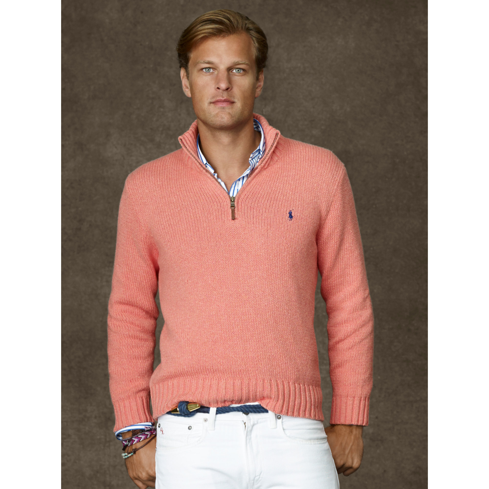 Polo ralph lauren Cotton Half-zip Sweater in Pink for Men | Lyst