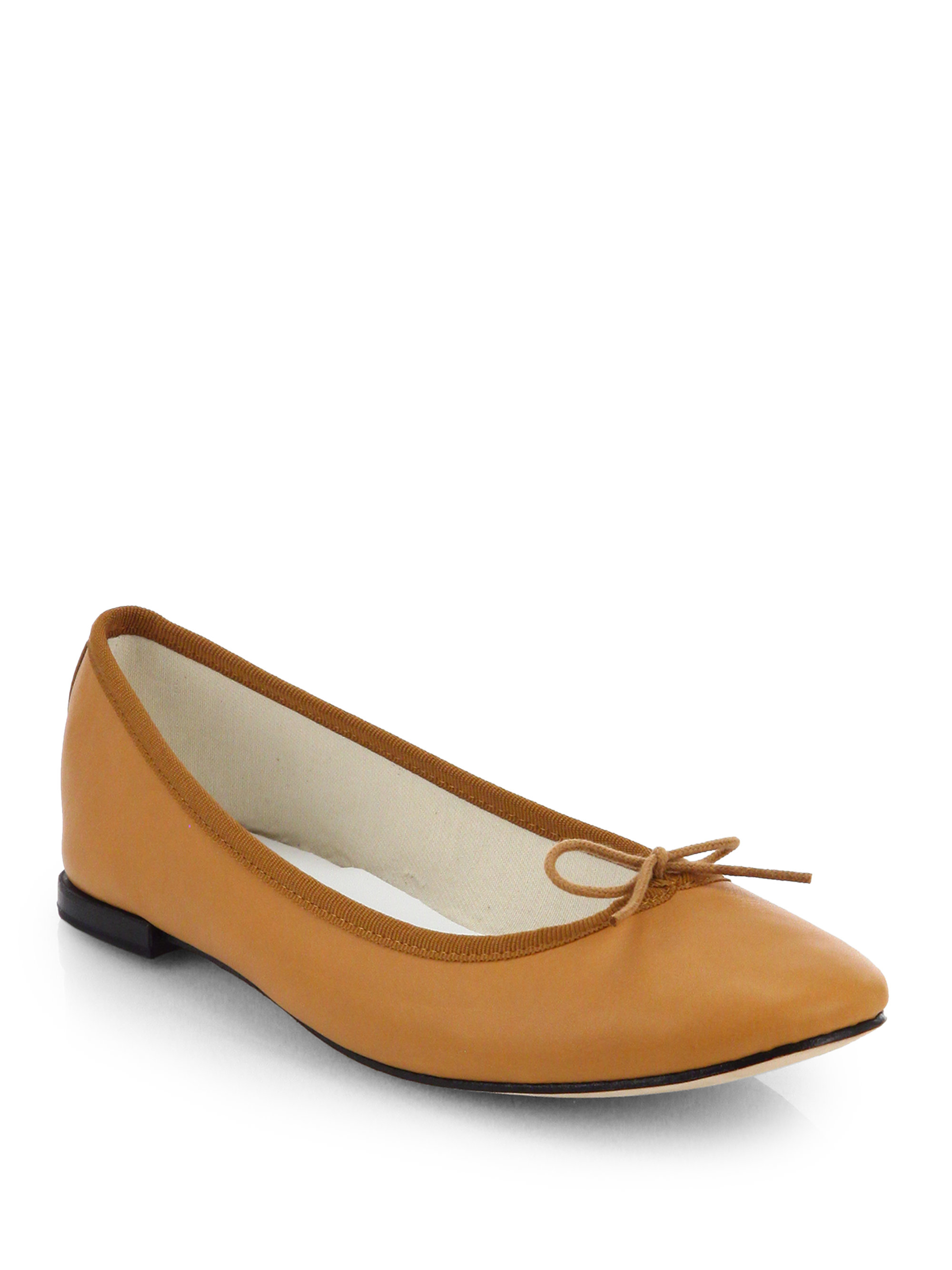 Repetto Leather Bow Ballet Flats in Brown (CAMEL) | Lyst