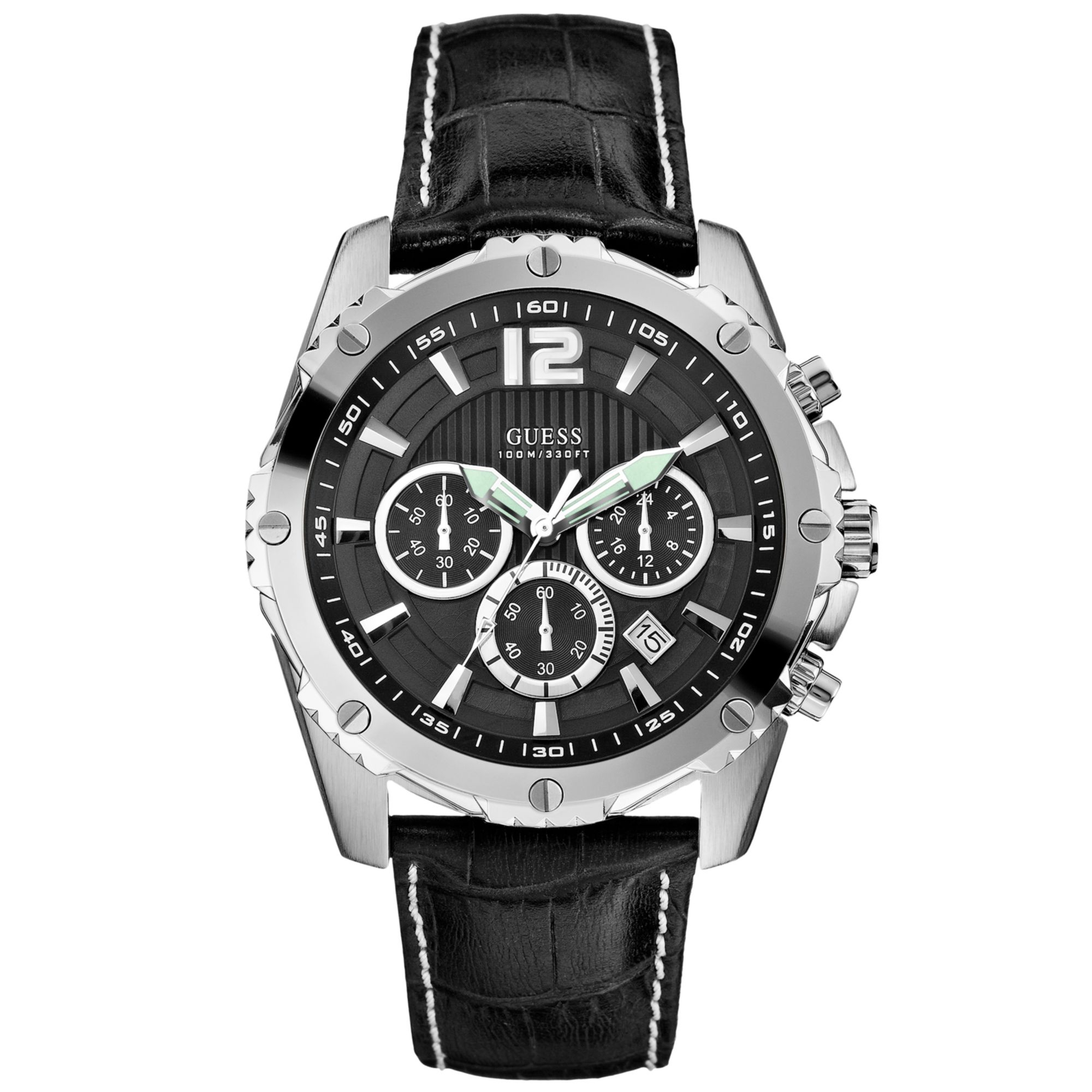 Lyst - Guess Watch Mens Chronograph Black Crocograin Leather Strap 47mm ...