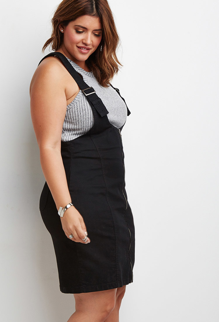 Lyst - Forever 21 Plus Size Zipped Denim Overall Dress in Black