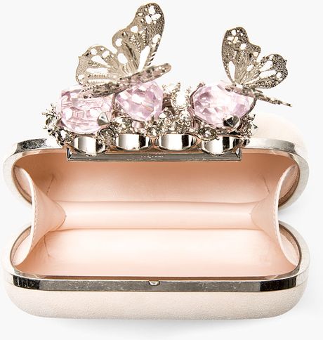 Alexander Mcqueen Pink Suede Butterfly and Crystal Knucklebox Clutch in ...