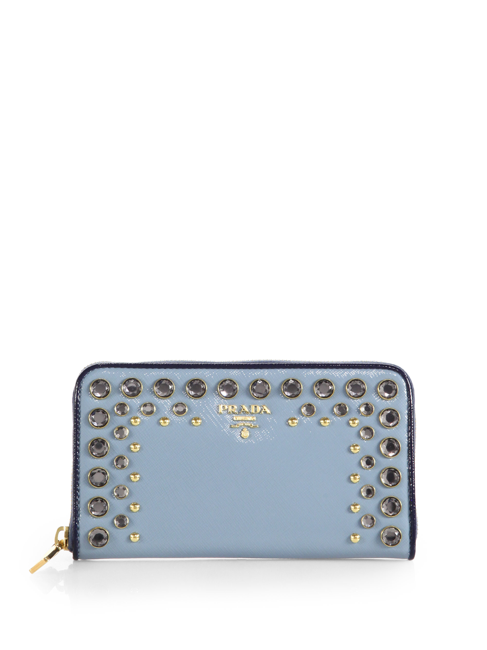 Prada Saffiano Vernice Continental Wallet with Crystal Studs in ...  