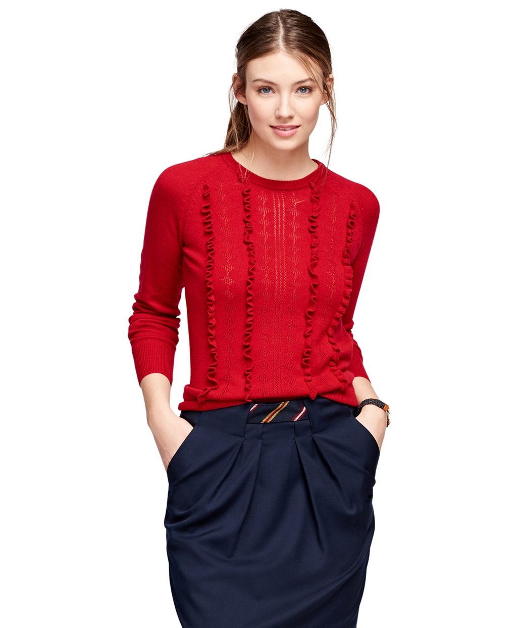 Lyst - Brooks Brothers Merino Wool Ruffle Sweater in Red