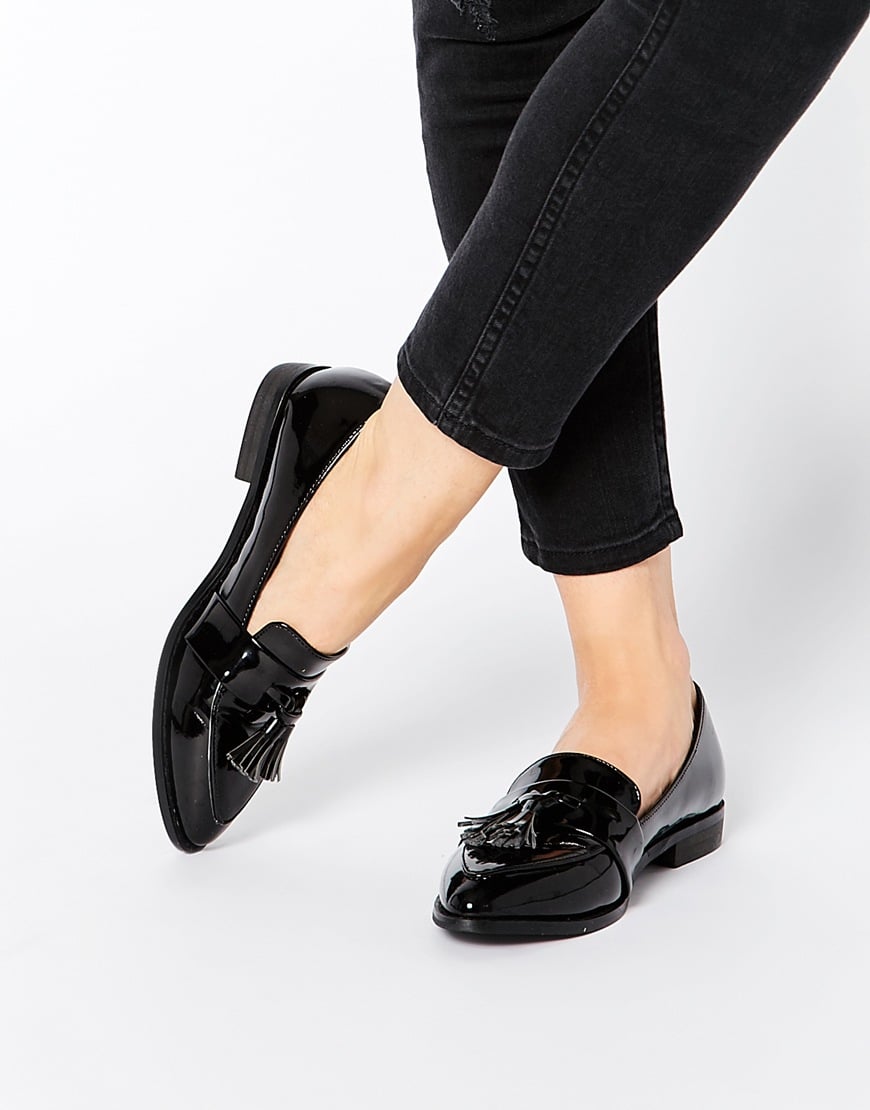 Lyst - Daisy street Black Patent Tassel Flat Loafer Shoes in Black