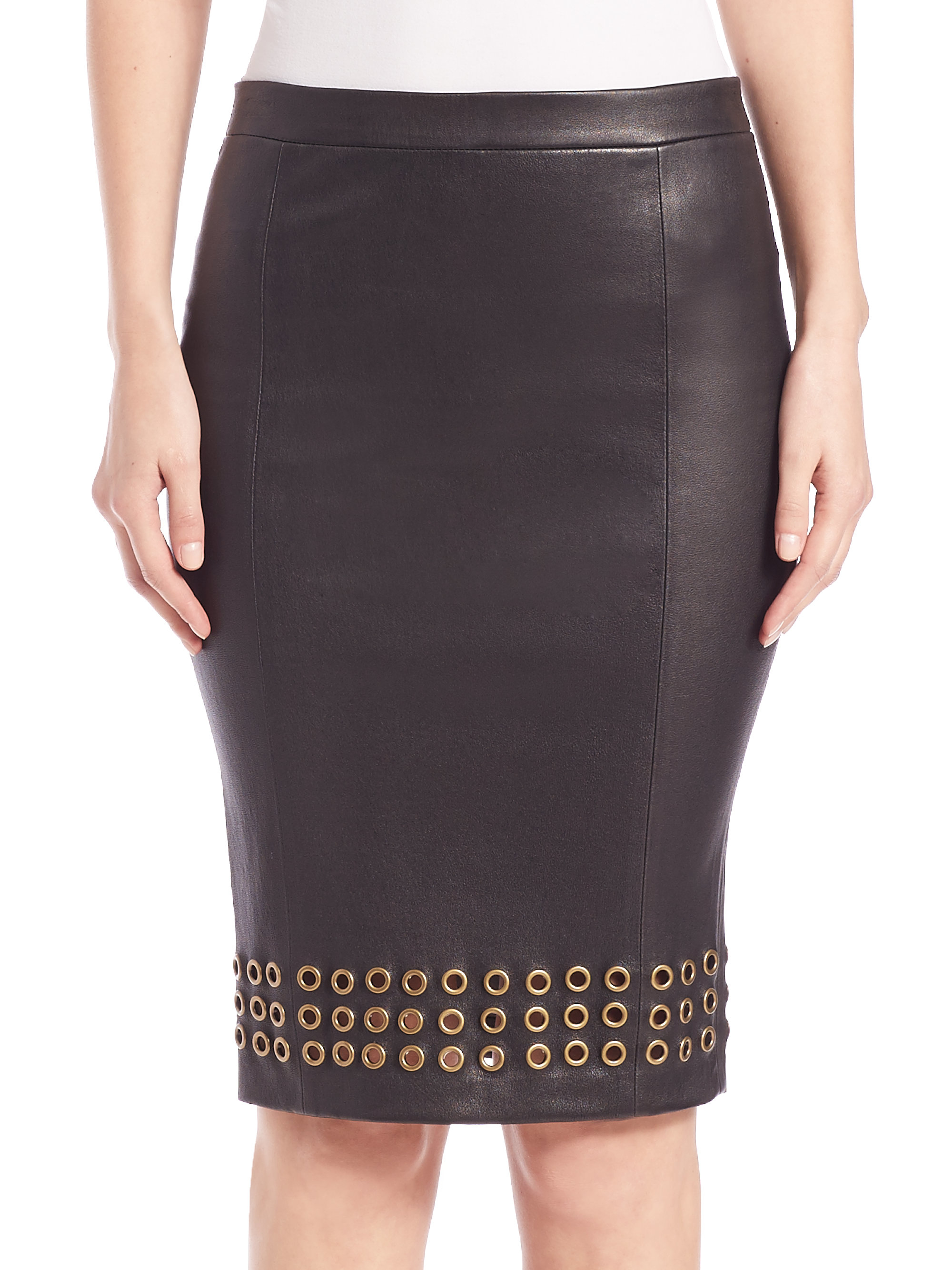 Lyst J Brand Wilda Grommettrim Leather Pencil Skirt in Black
