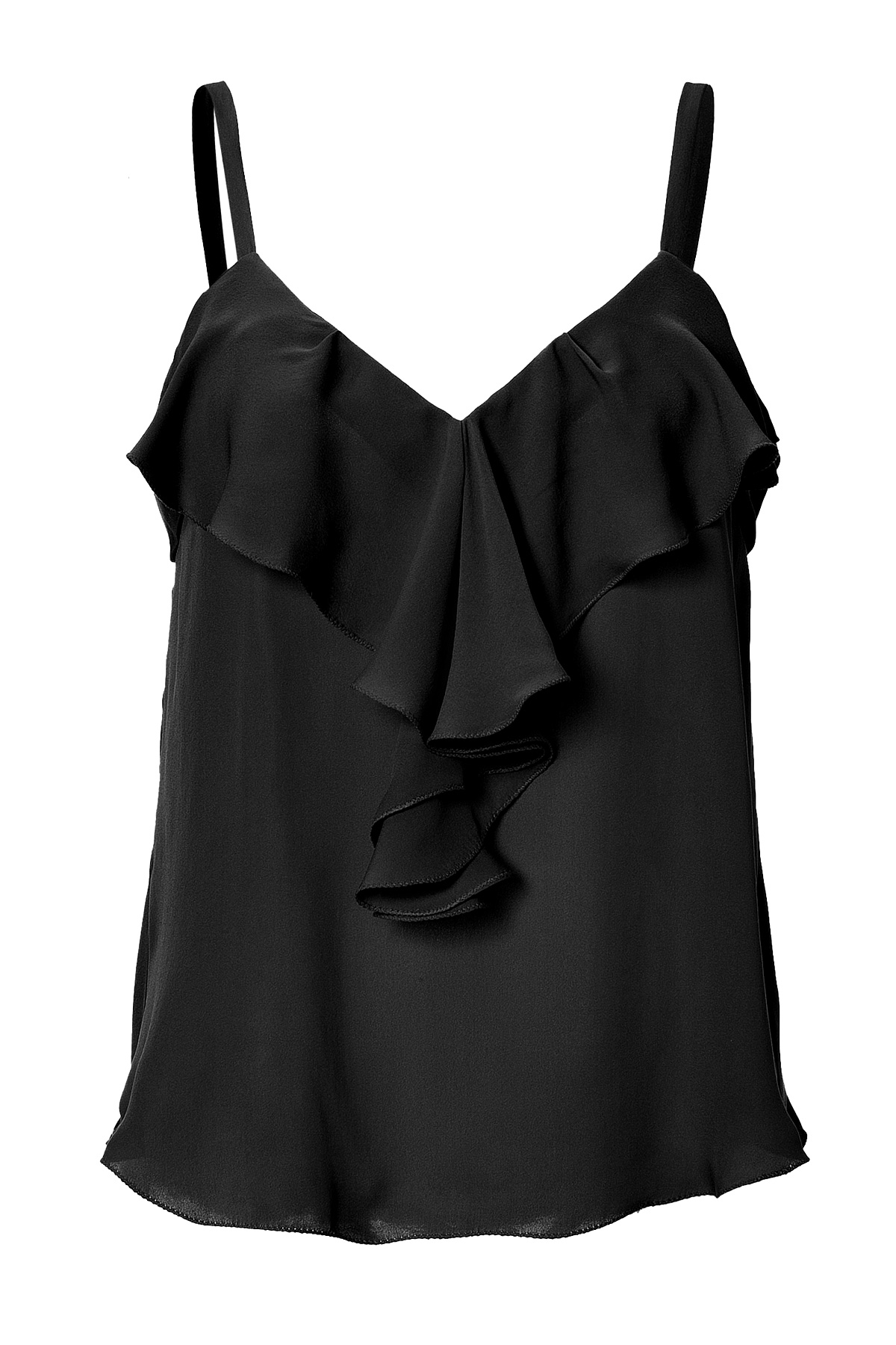 L'agence Silk Ruffle Front Tank Top in Black | Lyst
