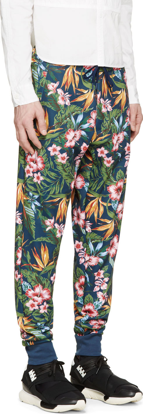 Y-3 Navy Floral Print Lounge Pants for Men - Lyst