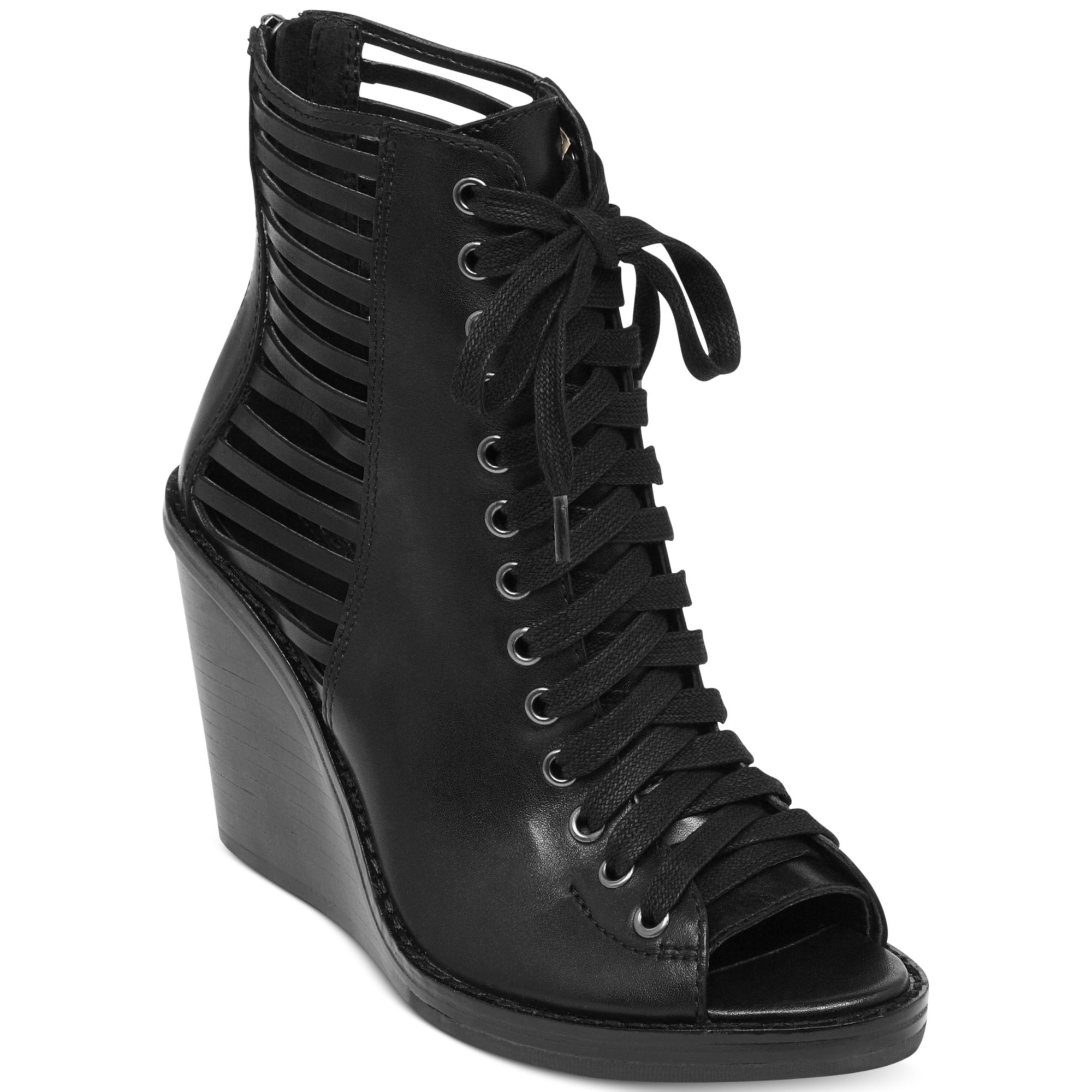 Lyst - Bcbgeneration Malbon Lace Up Wedge Booties in Black