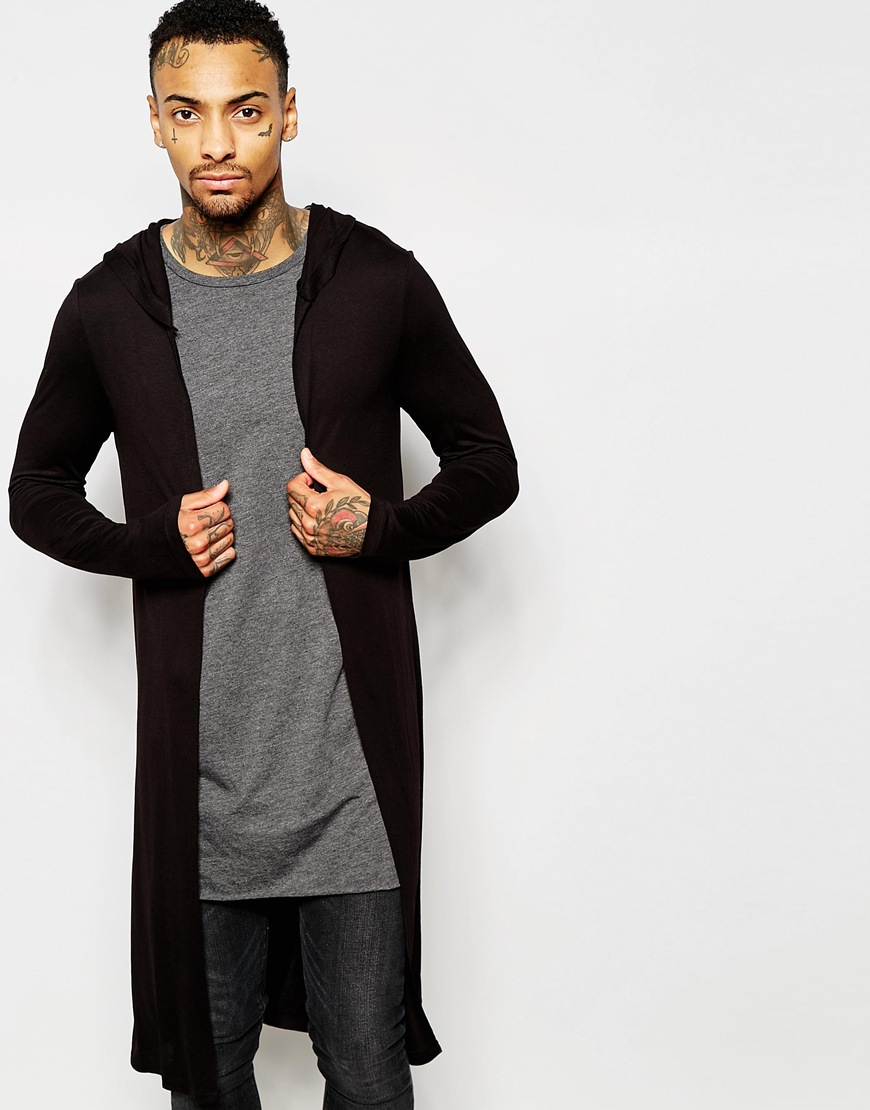 mens black cardigan with hood hat shirt