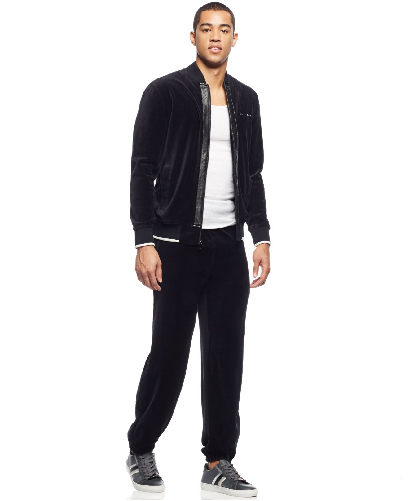 lyst-sean-john-men-s-2-piece-velour-track-jacket-pants-set-in-black-for-men