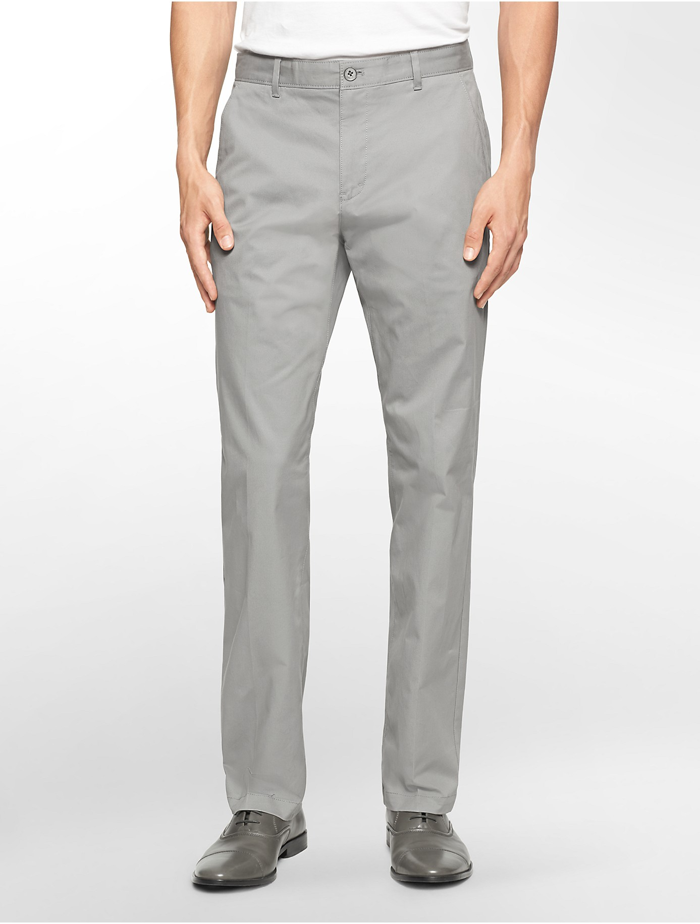 Calvin klein Straight Fit Sateen Chino Pant in Gray for Men | Lyst