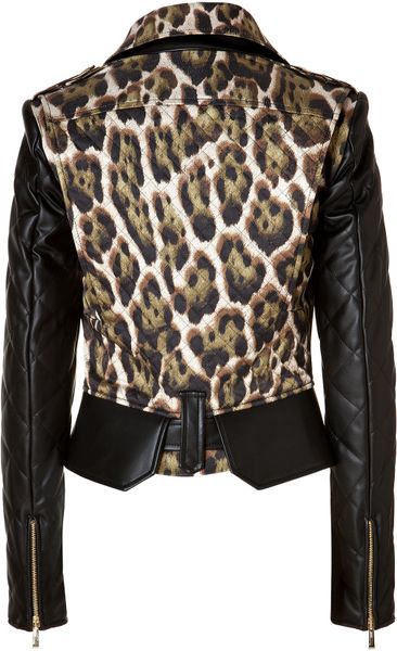 Just Cavalli Faux Leather Animal Print Biker Jacket in Animal | Lyst