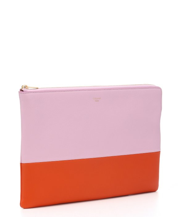 celine bag buy online - Cline Pink And Burnt Orange Leather \u0026#39;Solo\u0026#39; Colorblocked Zip Top ...