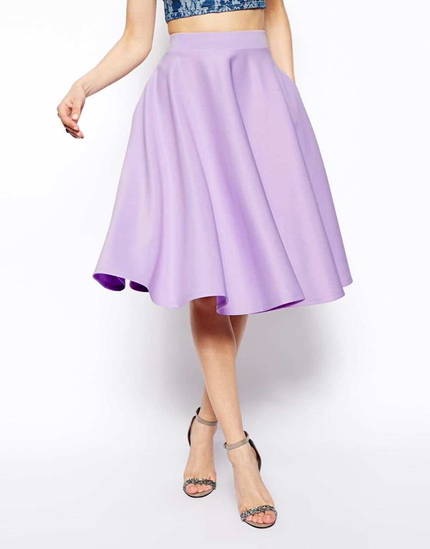 Asos Full Midi Skirt in Scuba with Pockets in Purple (Lavender) | Lyst