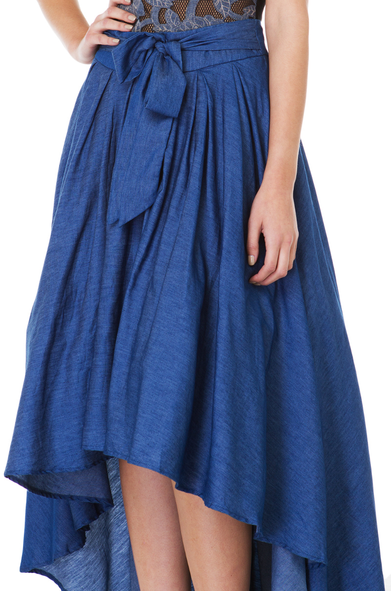 Lyst - Gracia Take Me To The Rodeo Hi-lo Blue Denim Skirt in Blue