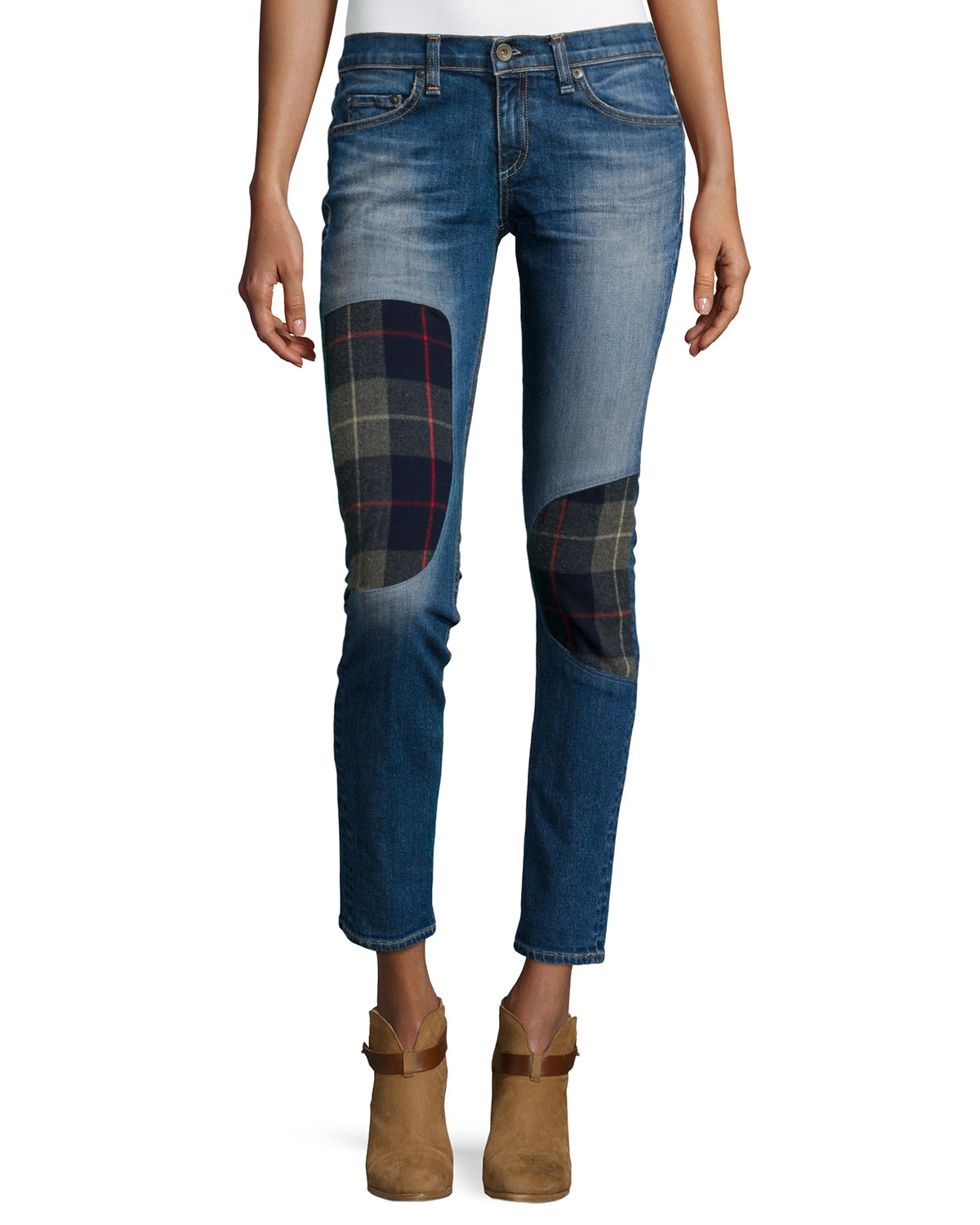 Rag & bone Dre Low-rise Patchwork Denim Jeans in Blue (Champs Workshop