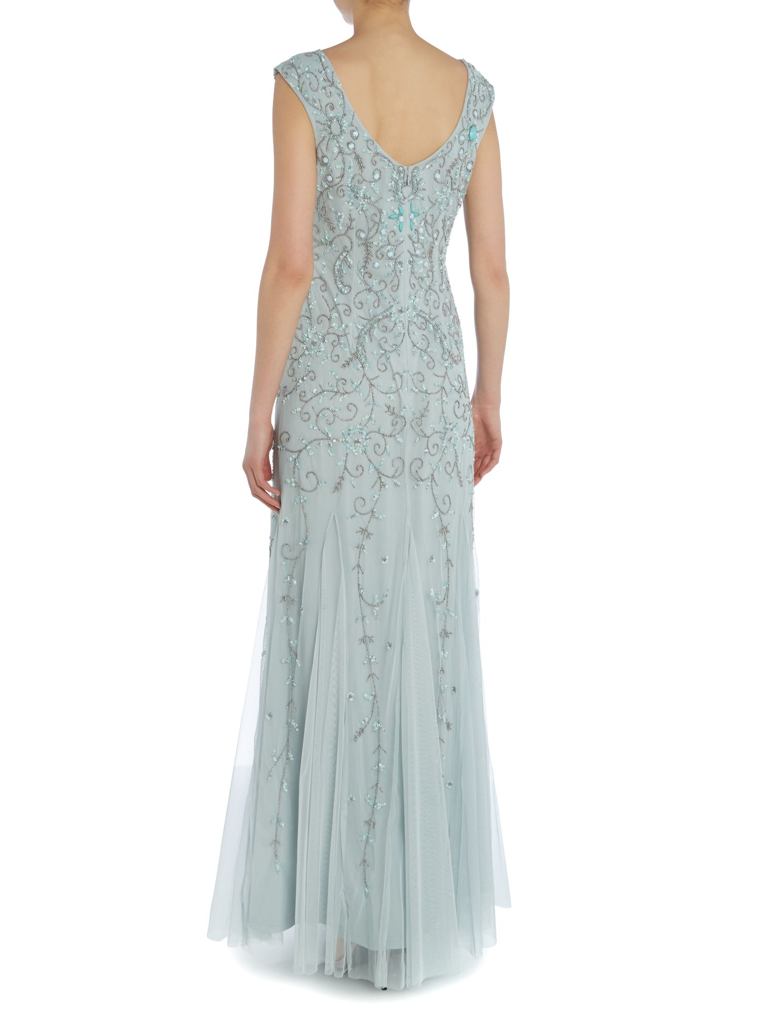Adrianna papell Cap Sleeve Gown With Beaded Gem Stones in Green (Mint