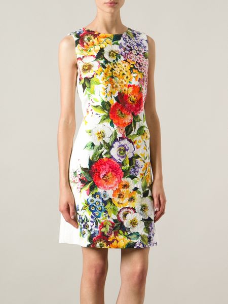 Dolce & Gabbana Flower Print Dress in Multicolor (white) | Lyst