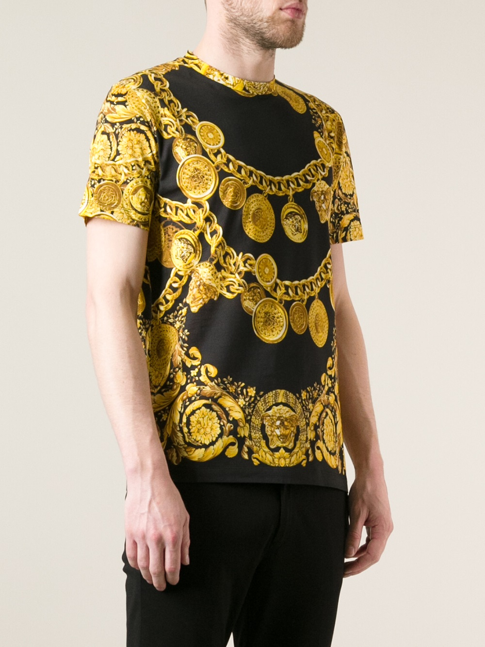 Versace Chains Printed Tshirt in Yellow for Men (black) | Lyst