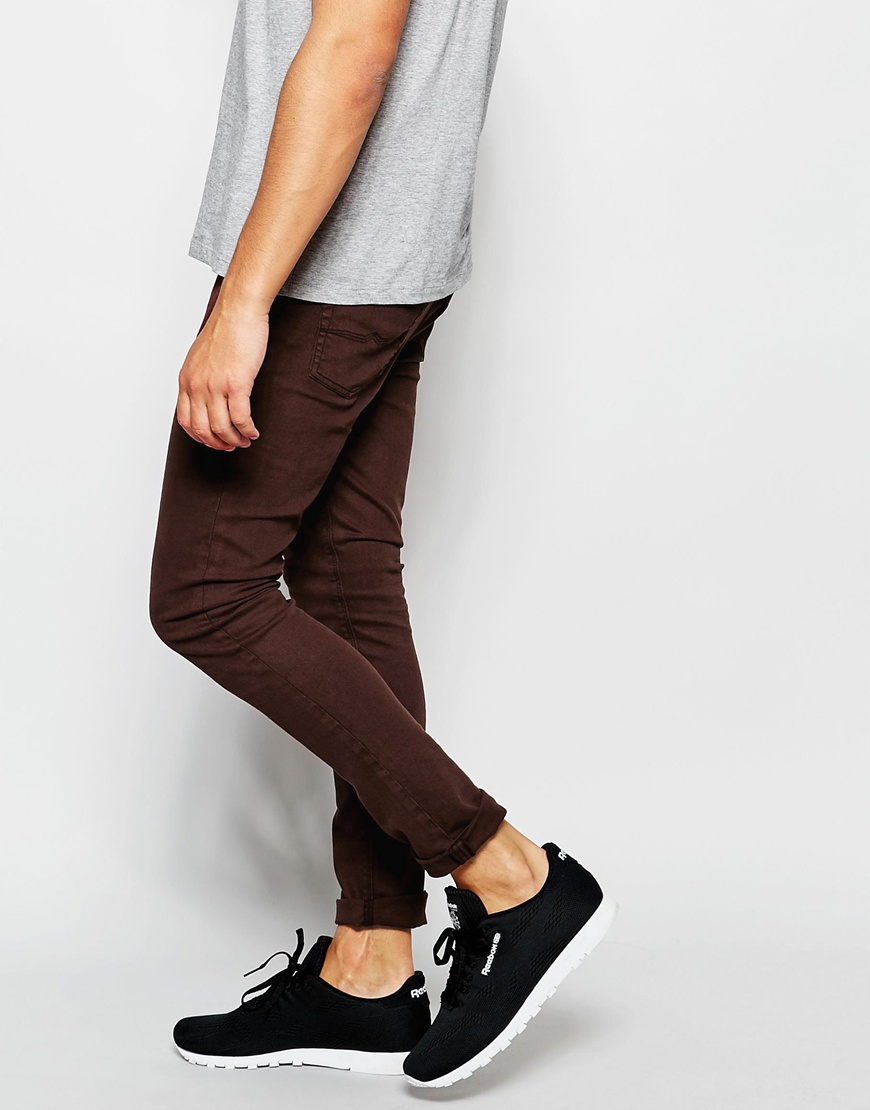 Lyst Asos Super Skinny Jeans In Dark Brown In Brown For Men