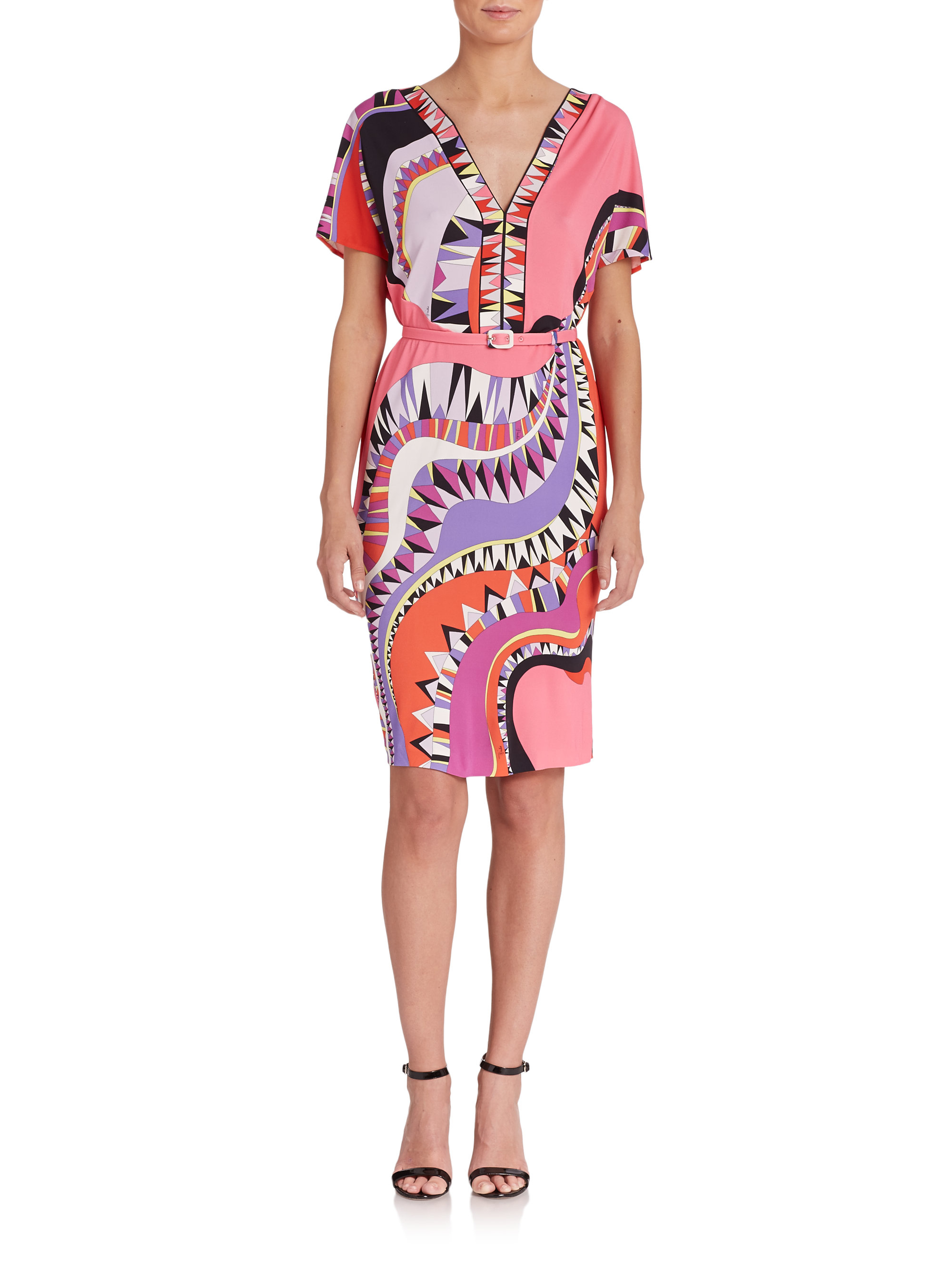 Lyst - Emilio Pucci Belted Abstract-print Dress