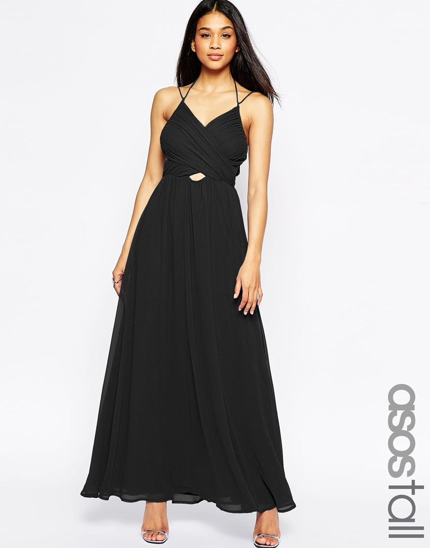 Lyst - Asos Tall Halter Neck Maxi Dress With Cut Out Side in Black