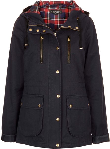 Topshop Tall Hooded Lightweight Jacket in Blue (NAVY BLUE) | Lyst