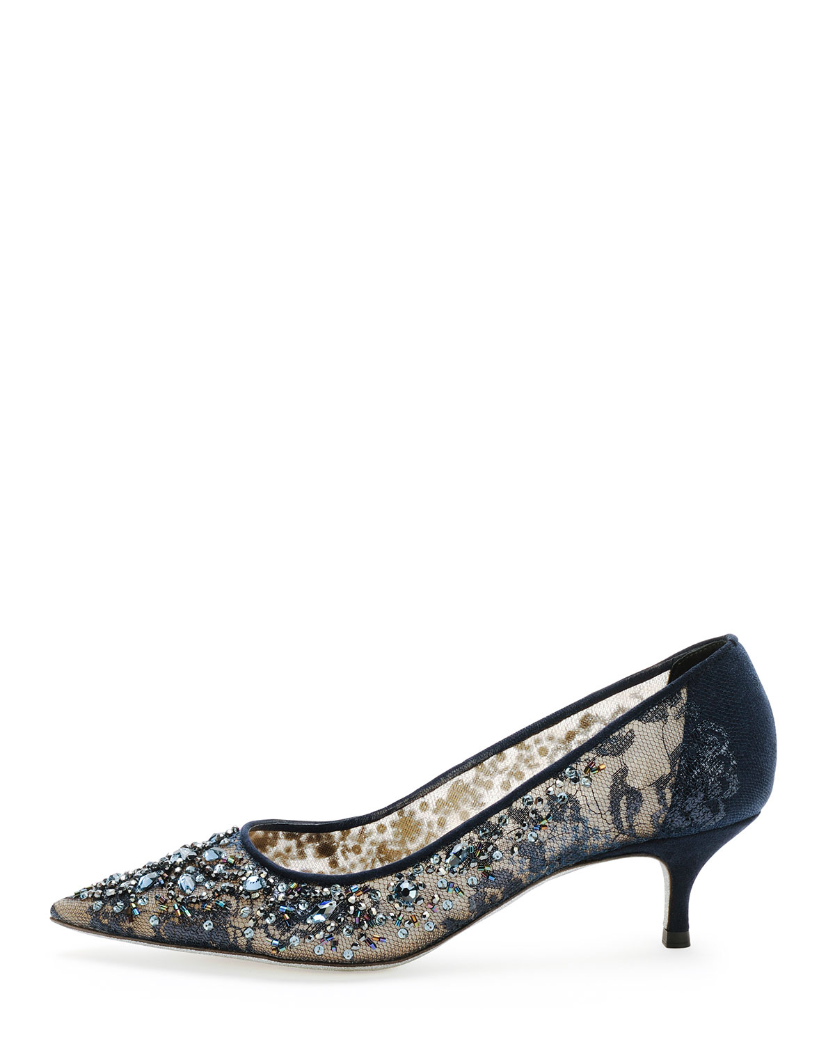 Rene caovilla Beaded Lace Low-heel Pump in Black | Lyst