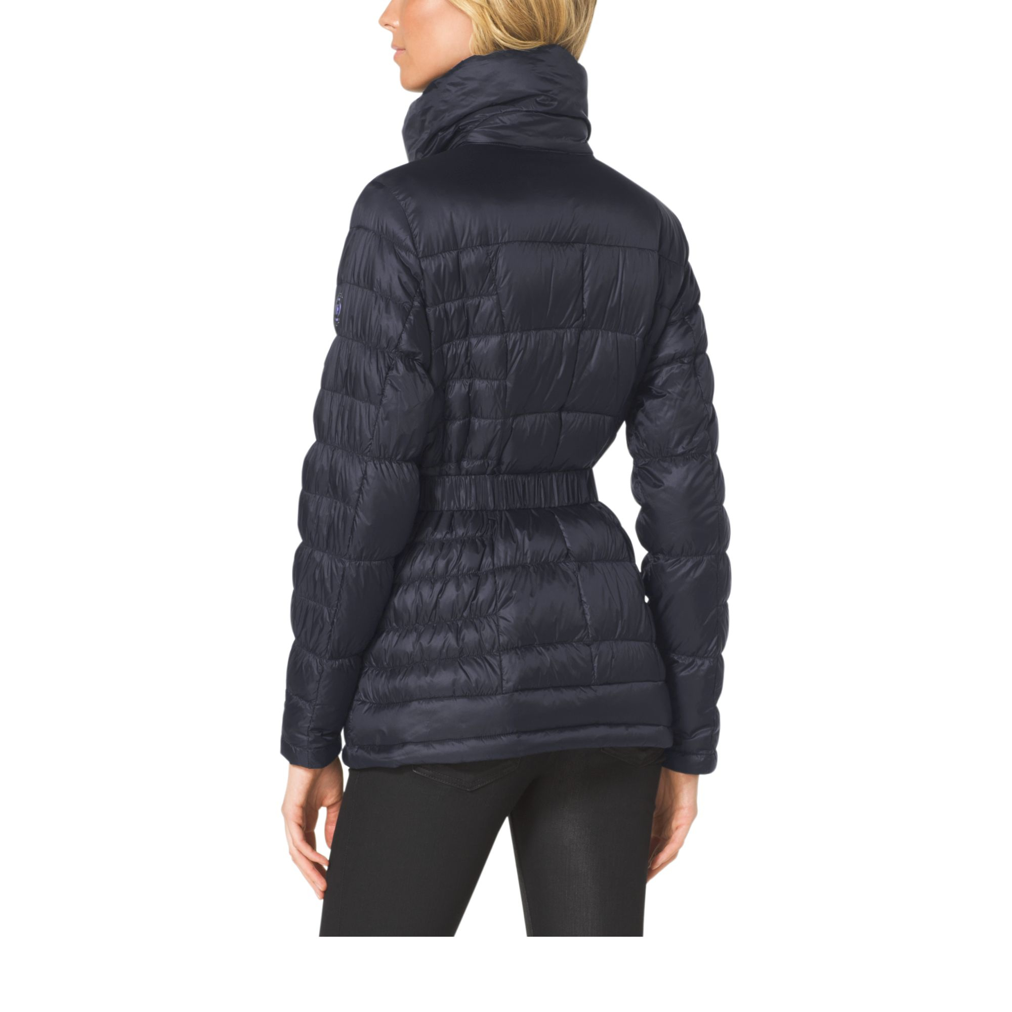 Michael kors Belted Puffer Jacket in Blue | Lyst