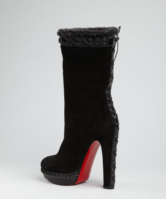 christian louboutin suede Step N Roll boots Grey shearling lining ...  