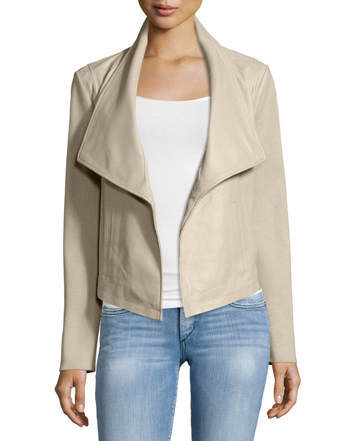 Lyst Bale Leather Jacket W Knit Sleeves In Natural Gallery