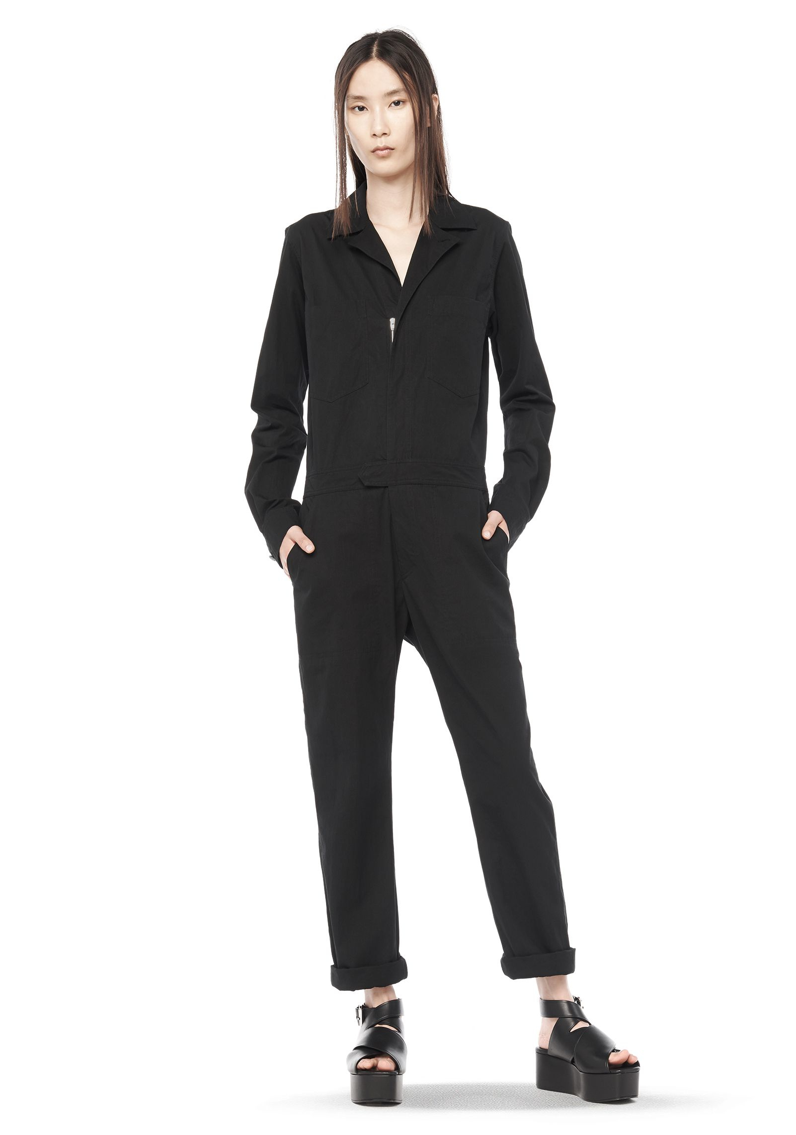 Lyst - T By Alexander Wang Nylon Long Sleeve Collared Flight Suit in Black