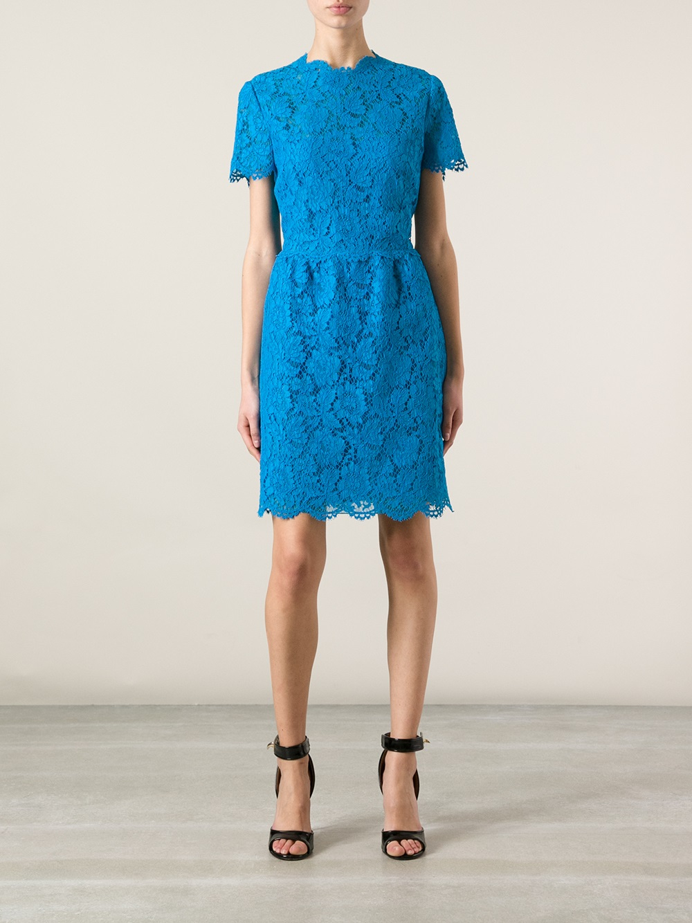 Lyst - Valentino Floral Lace Dress in Blue