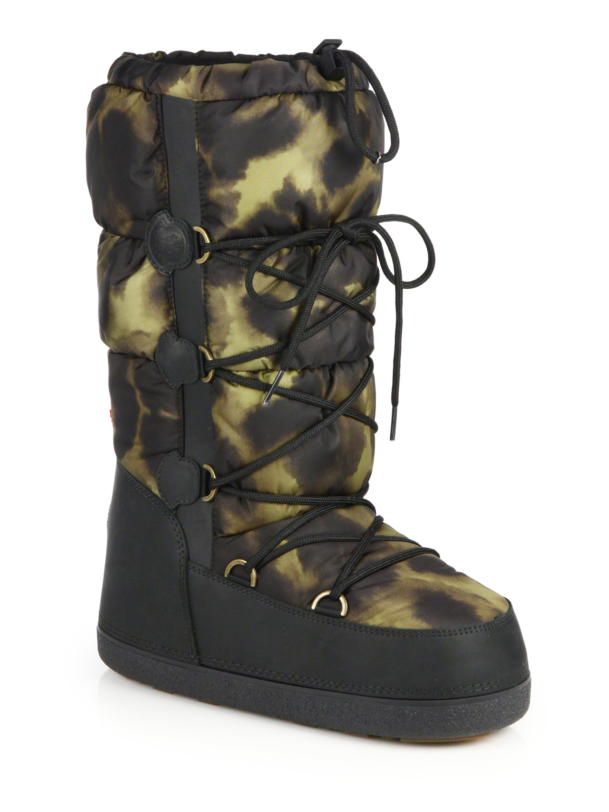 Lyst - Moncler Leopard-Print Quilted Moon Boots in Black
